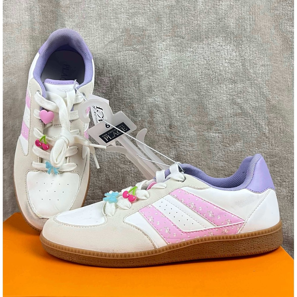 The Childrens Place Girls Sneakers White Pink Floral Charms Size 6 Youth 3058932